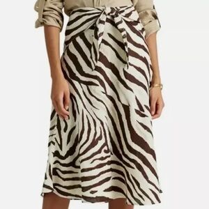 NWT Ralph Lauren Brown and Cream Zebra Print Linen Skirt
